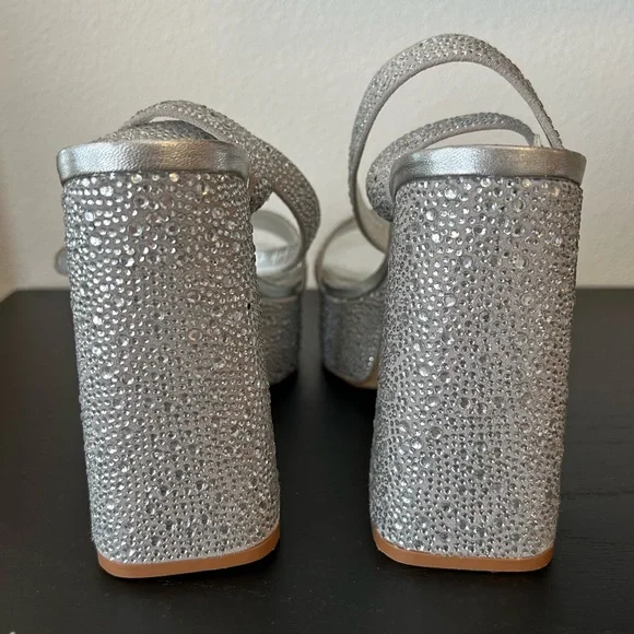 Larroudé Dolly Ankle Strap Platform Sandal Silver Crystal